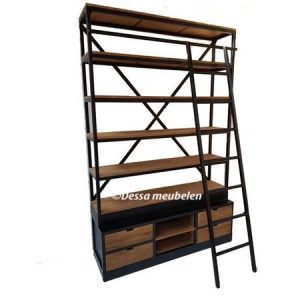 teak-boekenkast-bien-met-ladder
